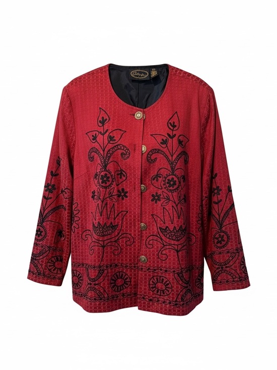 Alex Kim Tops - Alex Kim Red Black Folkloric Embroidered Blazer Jacket Plus Size 3X